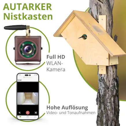 Autarker Nistkasten mit Full HD Wlan-Kamera und App