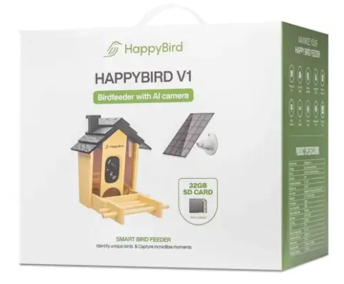 Happy Bird Futterspender mit Kamera und Solar Verpackung Ansicht