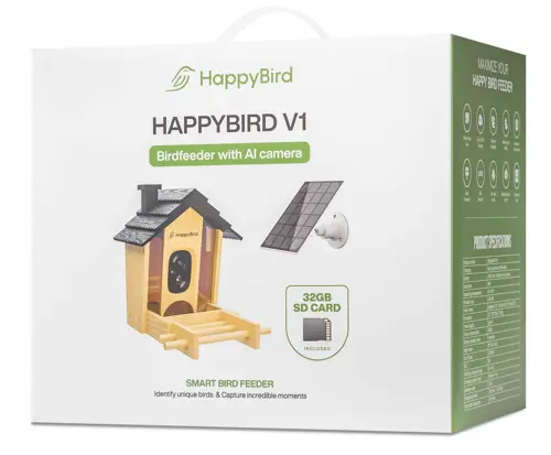 Happy Bird Futterspender mit Kamera und Solar Verpackung Ansicht